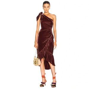 NWT Ulla Johnson Elisa One Shoulder Velvet Midi Dress in Puce